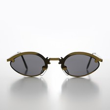 Bronze Unique Oval Metal Vintage 90s Sunglasses Gray Lens - Lotus