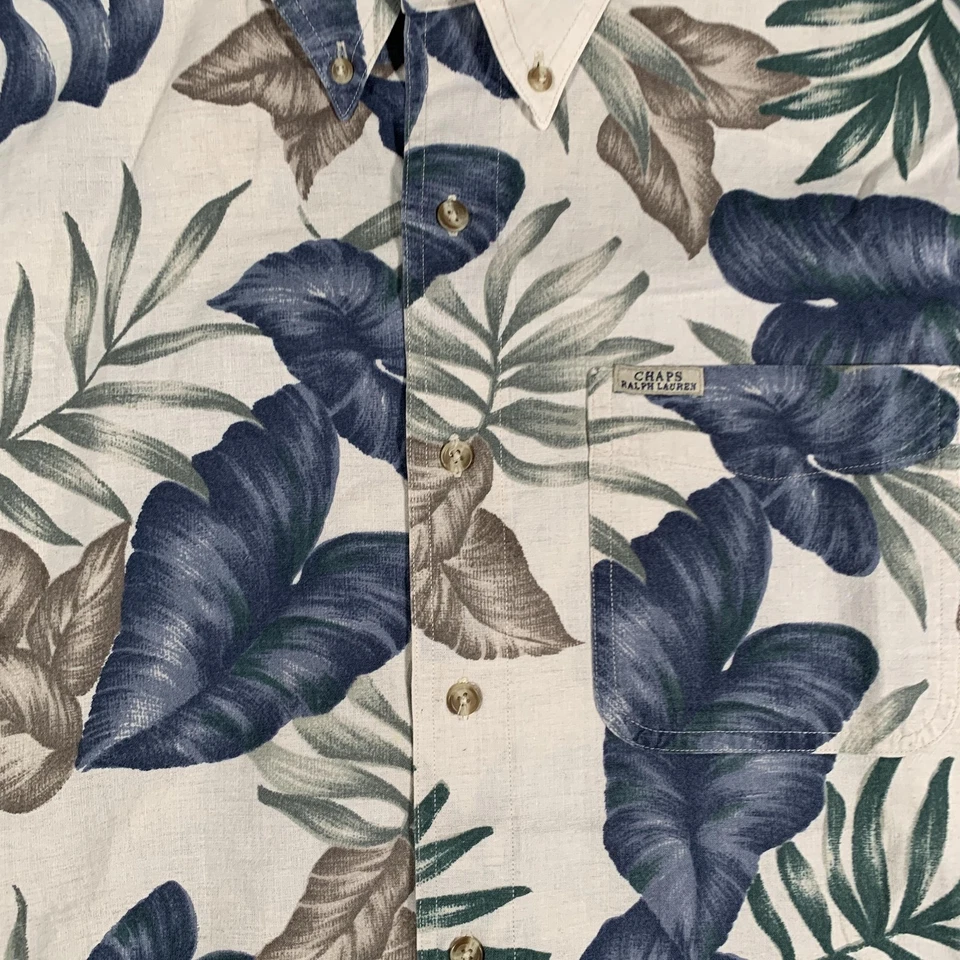 Chaps Ralph Lauren Shirt Mens Medium Tropical Linen Blend Hawaiian Button Front - Image 4 of 4