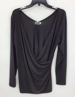#ad #ad Sympli Canada Top Womens 12 Black Slinky Knit Mock Wrap Flattering Long Sleeve $18.58