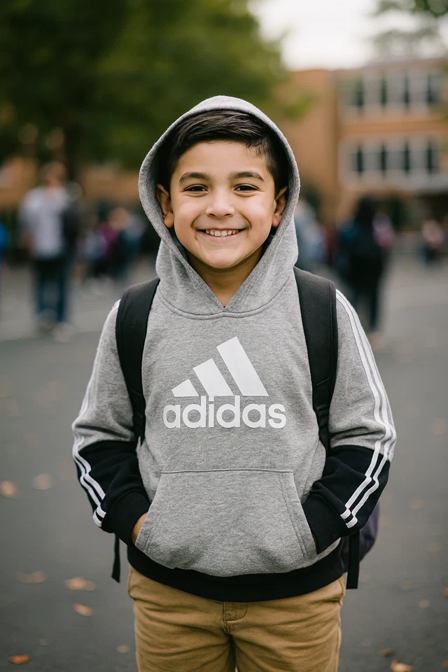 Adidas Sweatshirt Youth Medium Gray Hoodie w Pouch Spell Out Logo - Image 2 of 4