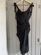 PLT Pretty Little Thing Black Dress Corset Top Ruched Skirt Size 16 BNWT