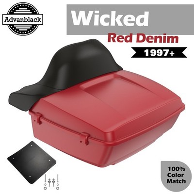 Wicked Red Denim Rushmore King Tour Trunk Pack Luggage For Harley/Softail 97+