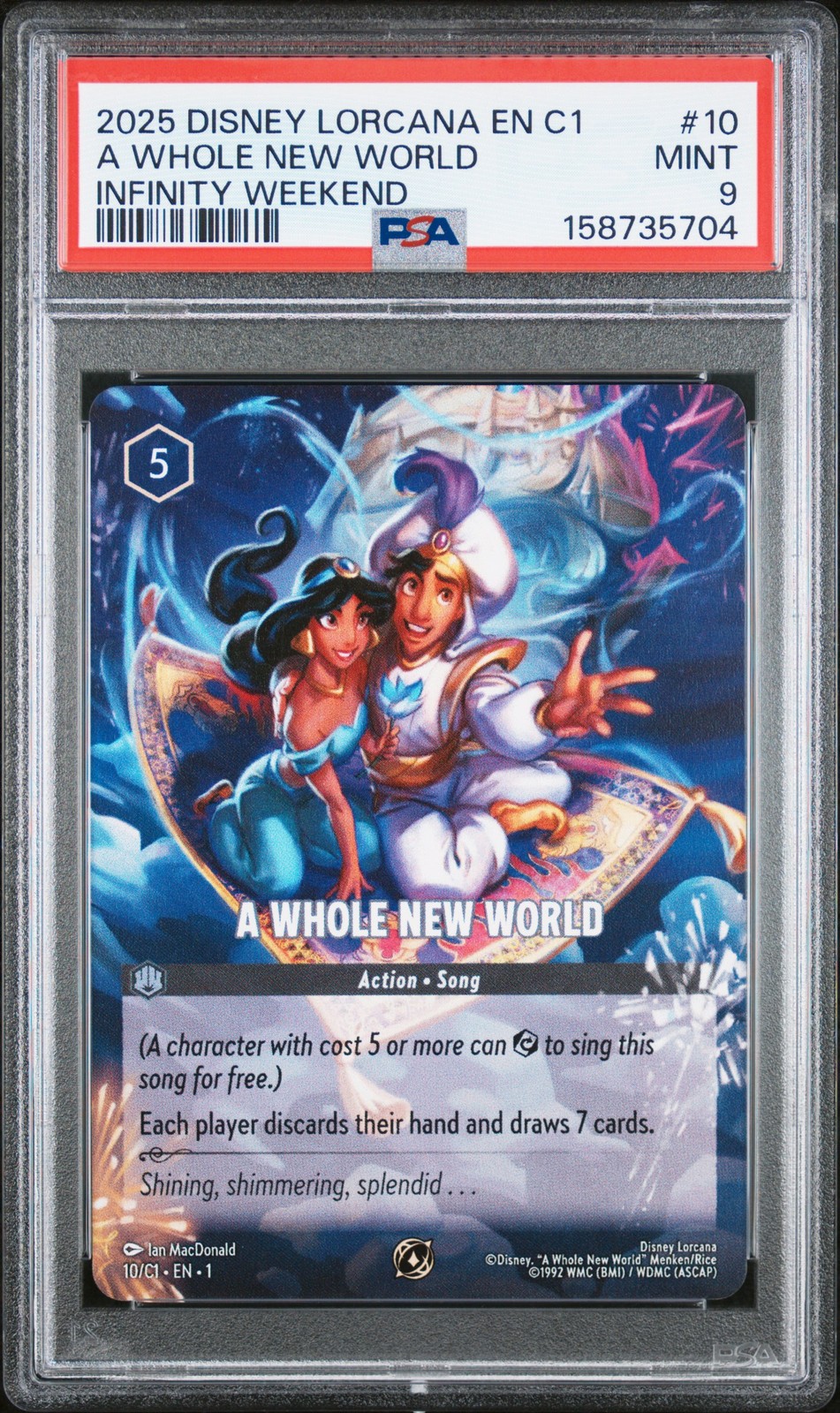 2025 DISNEY LORCANA EN C1-LORCANA CHALLENGE PROMO #10 A WHOLE NEW WORLD PSA 9