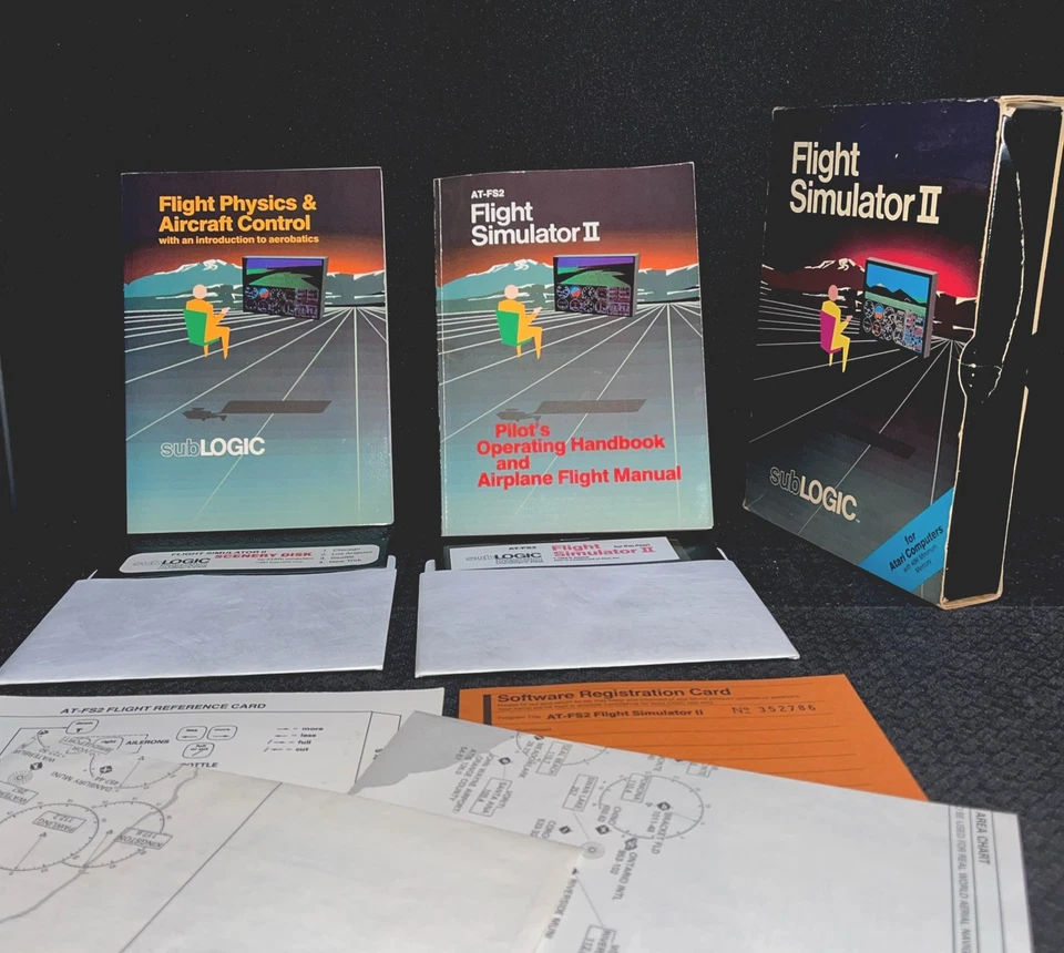 Flight Simulator II subLOGIC for ATARI computer - complete SET box manual 2 disk - Image 2 of 4