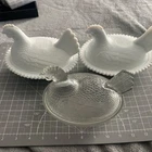 Vintage Indiana Hen On A Nest Lot Of 3 Beadless Clear, Milk Glass, Opal Milk?