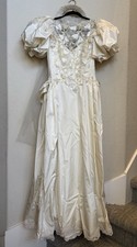 Vintage 80s Wedding Dress Puff Sleeve Lace Ivory 28  Waist 32-34  Bust