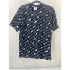 Adidas Originals Monogram Tee Navy White All Over Print Trefoil T-Shirt DH2749 M