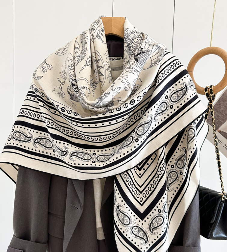 70% Cashmere 30% Silk Wrap Scarf cashew Print Double Face Print Shawl 135X135cm