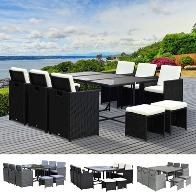 Outsunny 11PC Rattan Dining Furniture Set Patio Wicker Table Chair Outdoor Seat