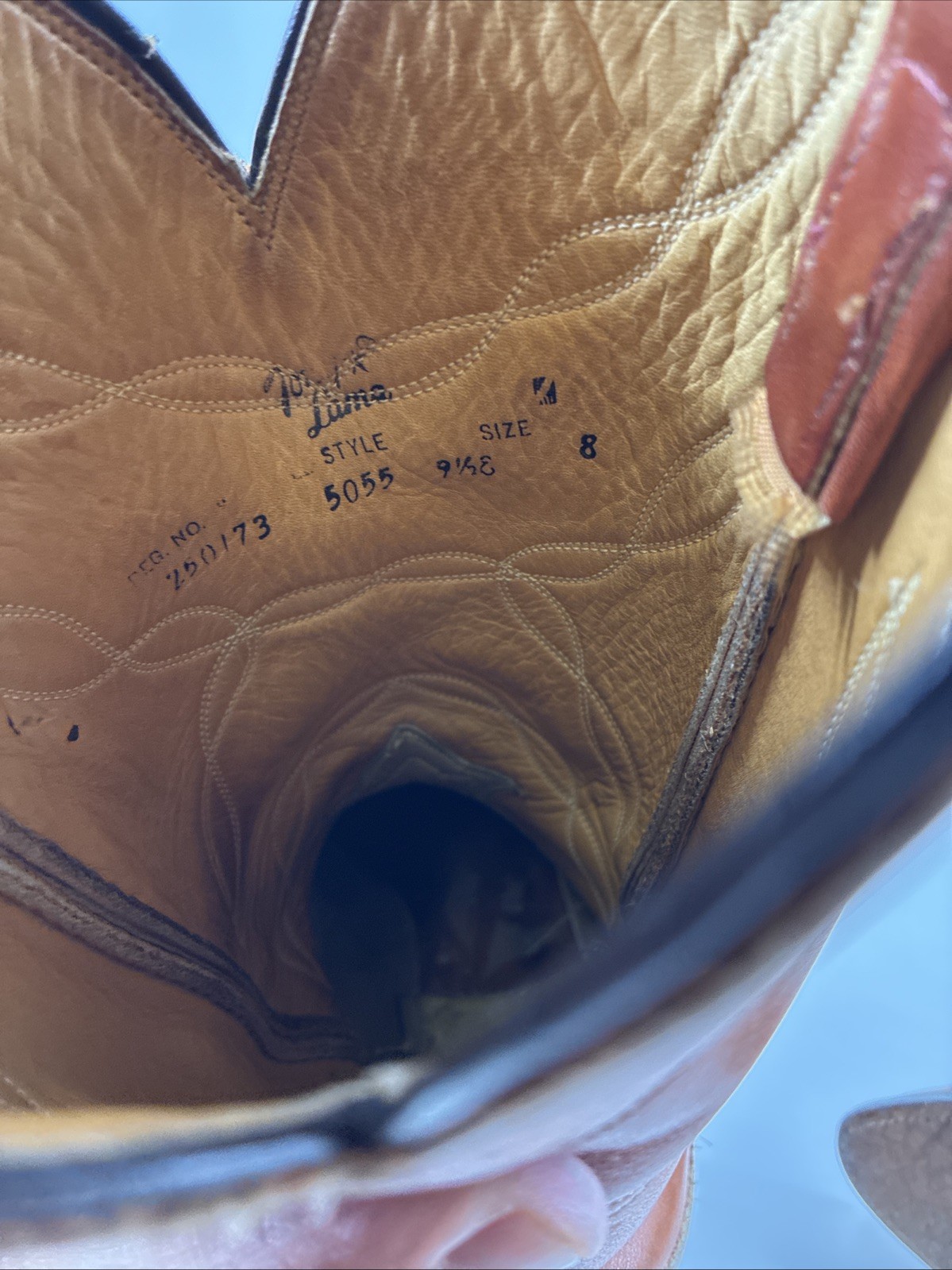 Vtg Tony Lama Leather Cowboy Boots Mens Sz 9.5 E Cognac Western 5055 Blk Label