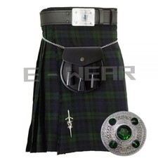 6PCS Highland Scottish Kilt Outfit Set Black Watch Tartan Sporran Belt BucklePin