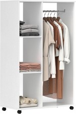HOMCOM Open Wardrobe on Wheels, Bedroom Wardrobe with Clothes Hanging Rail, 3