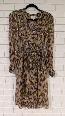 MILLY Silk Blend Dress with Gold Polka Dots + Sash  US 2