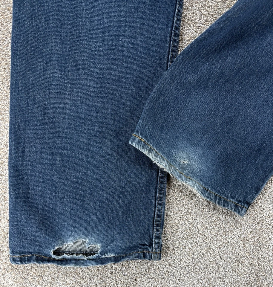 Pantalones de mezclilla Levis 514 para hombre 38x30 azul calce recto lavado medio algodón trabajo desgastado Foto 3 de 4