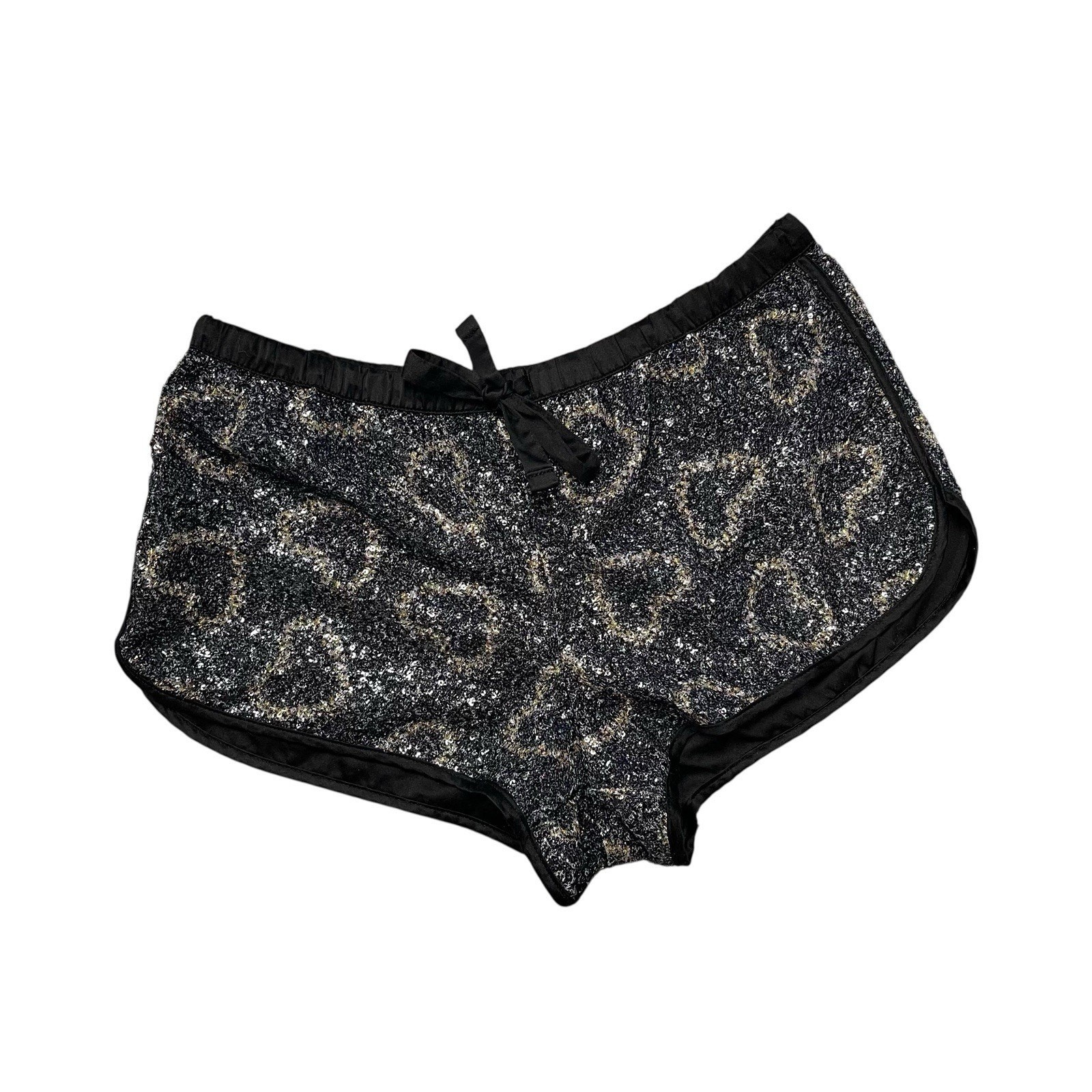 Victorias Secret Sequin Heart Shorts Pajamas Medium Black Silver Medium