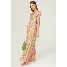 Show Me Your MuMu Cathy Pink Retro Floral Sweetheart Tie Back Puff Maxi Dress M