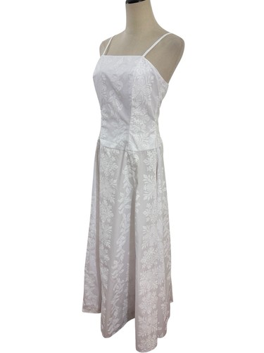 Vtg 90s T&L Muumuu Factory White Hawaiian Dress Floral Jacquard Beach Wedding - Picture 3 of 11