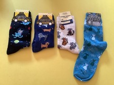 4 PAIRS WOMEN  S NOVELTY SOCKS  NWL 9-11  DOGS/CATS  BLACK/BLUE/TAN