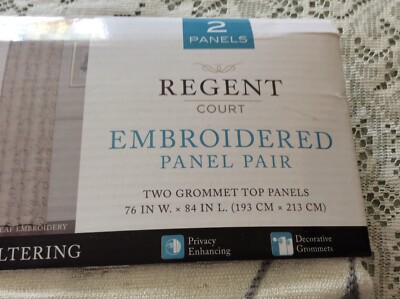 #2 New Regent Court Pair -Curtain Panels Grommet Leaf Embroidered 76'' X 84''