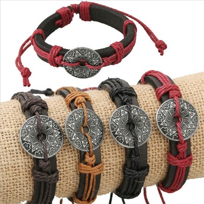 Leather Viking Rune Norse Shield Bracelet Wrist Band Adjustable Arm ...