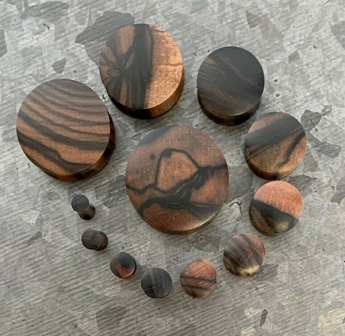 PAIR Ebony Wood Plugs Convex Saddle Double Flare Organic Tunnels Earlets Gauges - Picture 2 of 6
