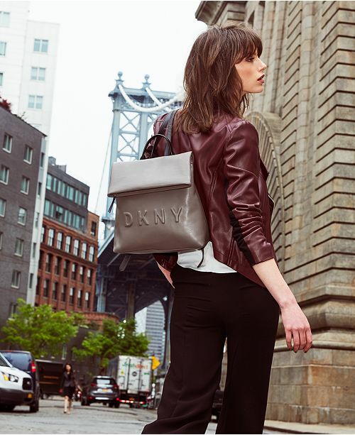 DKNY Tilly Medium Stacked Logo Backpack 04045 DKNY Tilly Logo Foldover Backpack - Macy main image 4
