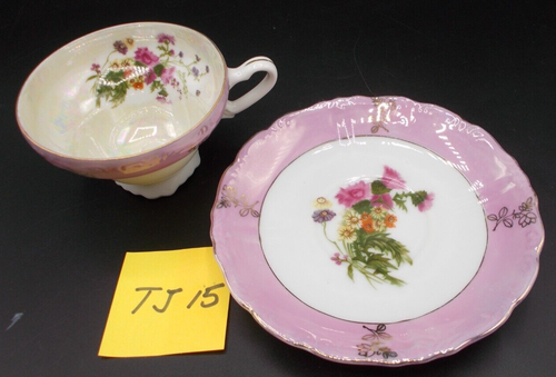 Vintage Lusterware lila/rosa & weiß Fuß Teetasse & Untertasse TJ15 - Bild 3 von 4
