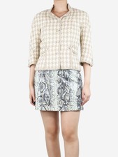 Chanel Cream Tweed Checked Silk Blazer - Size Uk 10