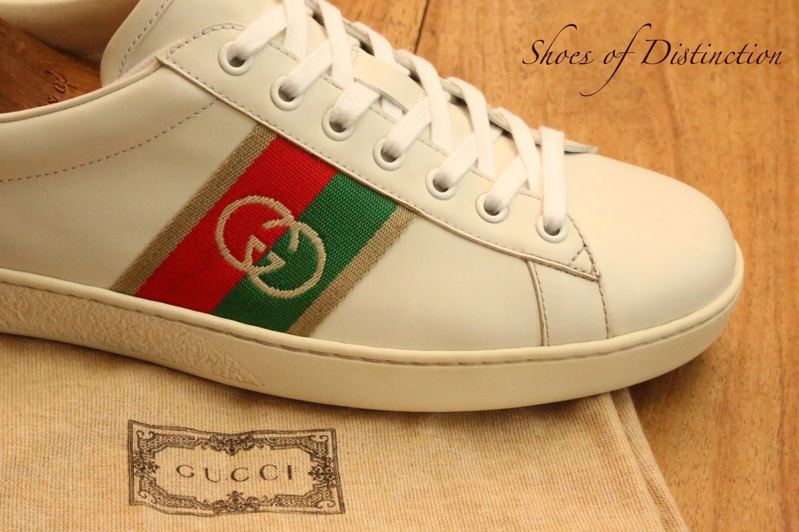 Gucci Ace GG chaussures en cuir blanc baskets baskets hommes UK 8 US 9 EU 42