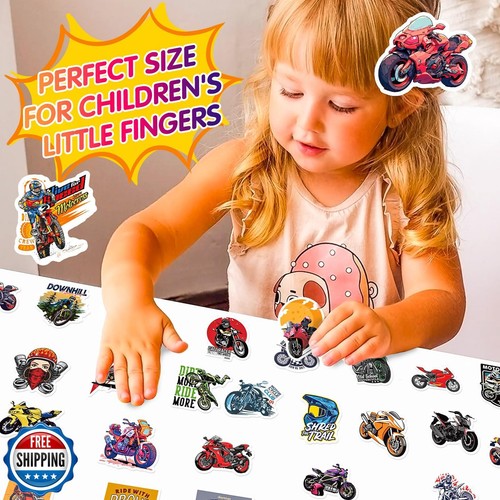 50 Pcs Cool Motorcycle Stickers for Kids, Motorcycle Helmet Sticker for Water - Picture 2 of 5