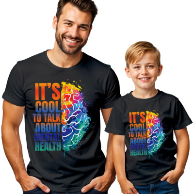 Herren Kinder buntes Gehirn psychische Gesundheit Bewusstsein T-Shirt Tee Angst Geschenk #MHA
