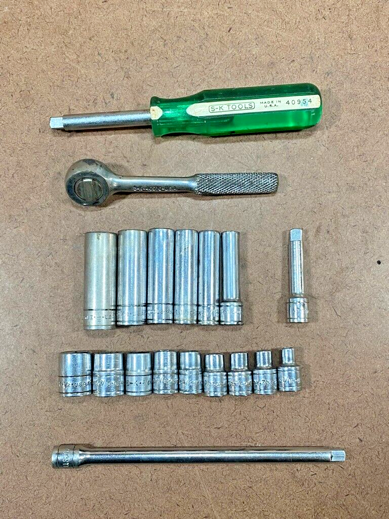 VINTAGE SK TOOLS 1/4" DRIVE 19 PIECE RACHET SOCKET SET SK Tools eBay