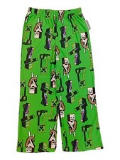 Boys Green Minecraft Skeleton Steve Pajama Bottoms Lounge Sleep Pants S 4-5