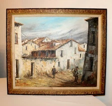 Vintage Martinez city town village landscape abstract expressionism oil painting