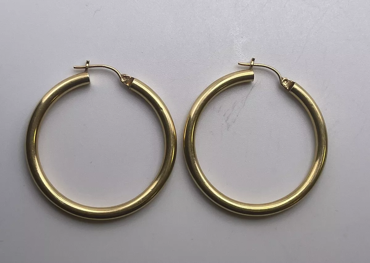 14K Yellow Gold 35mm Hoop Earrings 2.4 Grams eBay