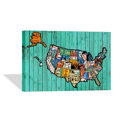 Decorative Canvas Print United States Plate Map Wall Décor Ready To Hang