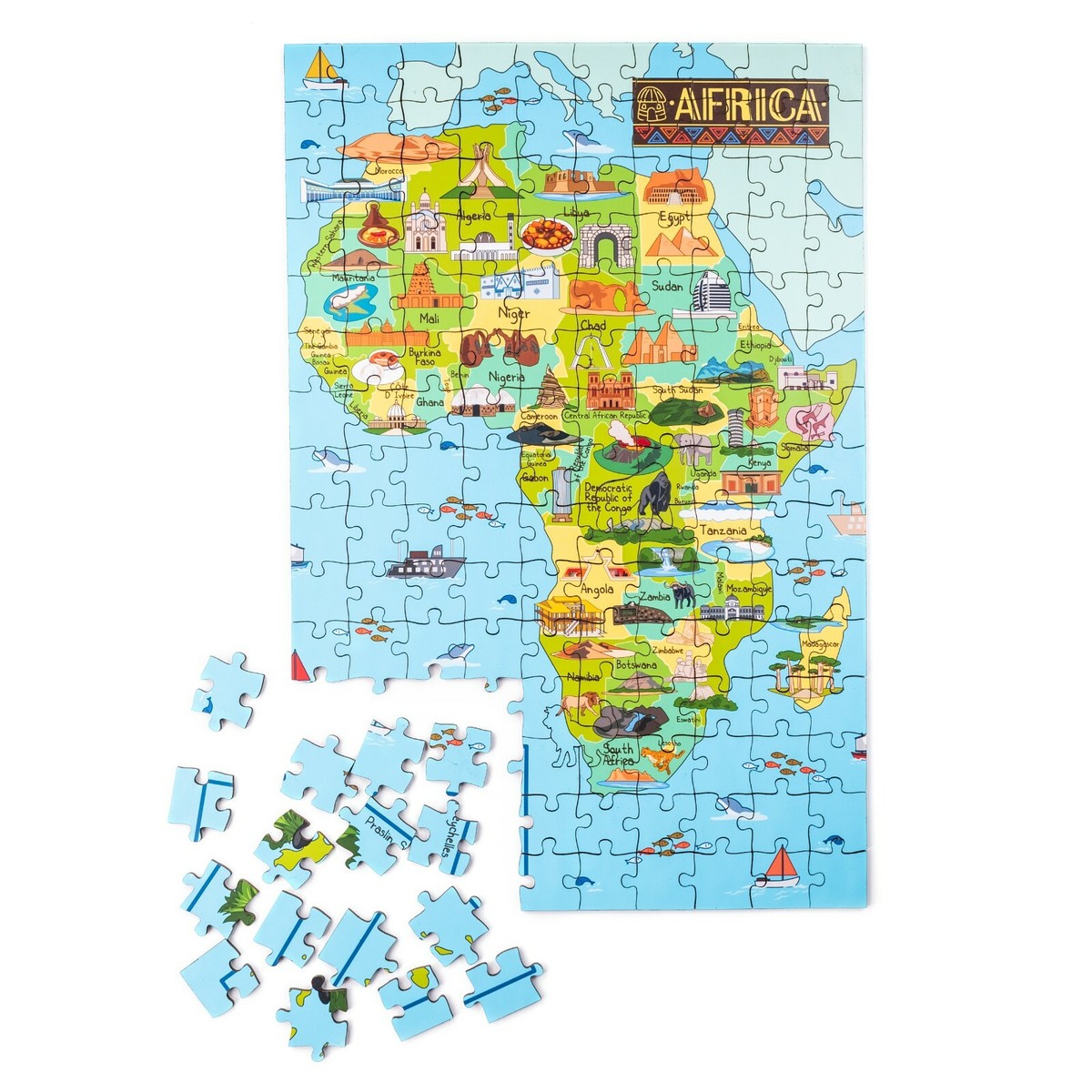 Africa Illustrated Map Wooden Jigsaw Puzzle for Children and