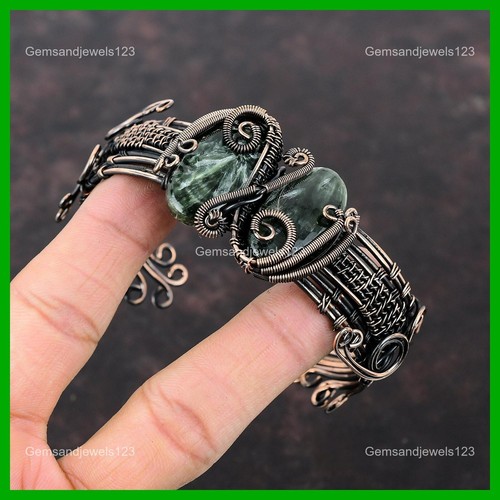 Mothers day Deal Seraphinite Stone Copper Wire Wrapped Elegant Bangle Bracelet - Picture 4 of 6