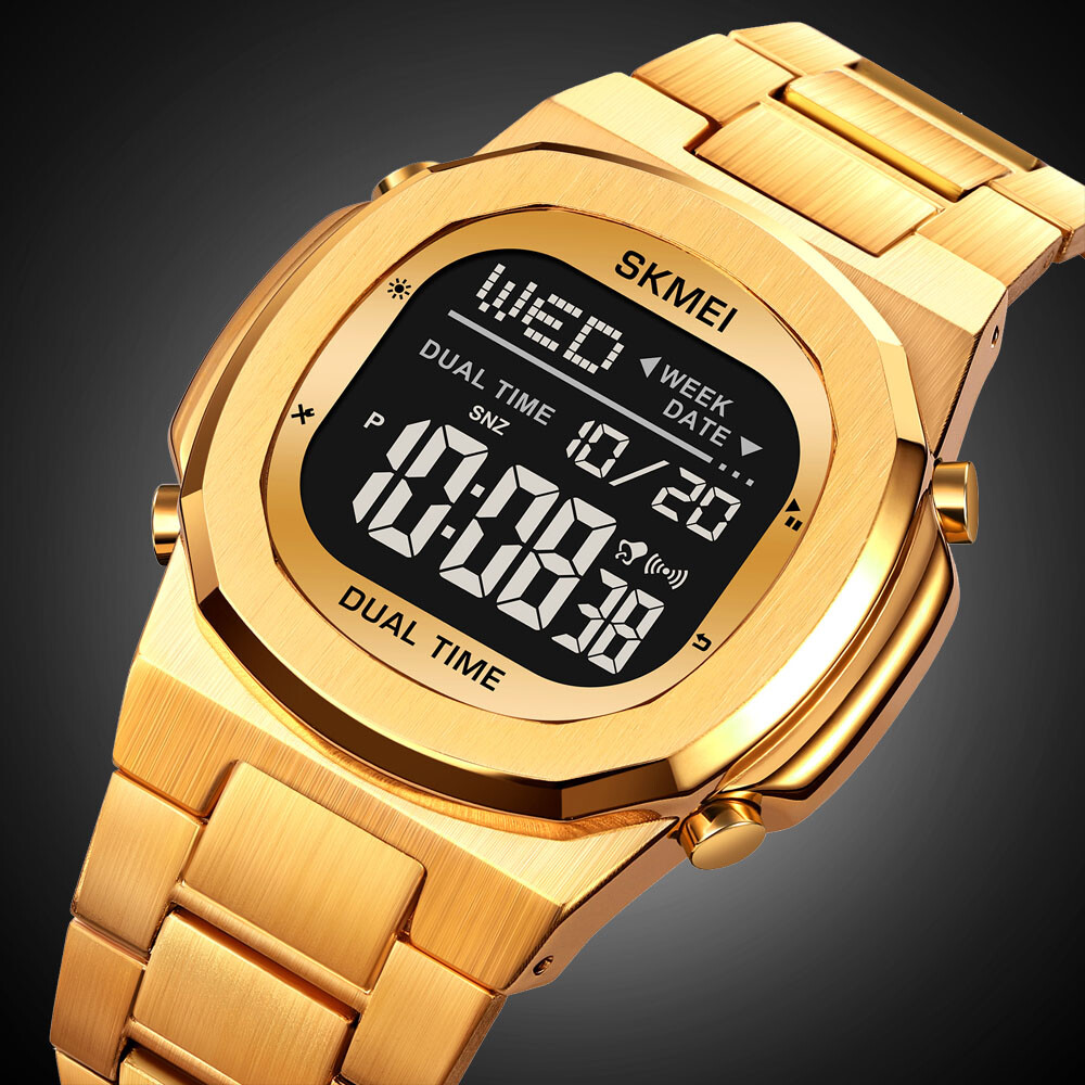 Unisex Digital Square Waterproof Week Date Watch Stainless Steel Wrist Watch