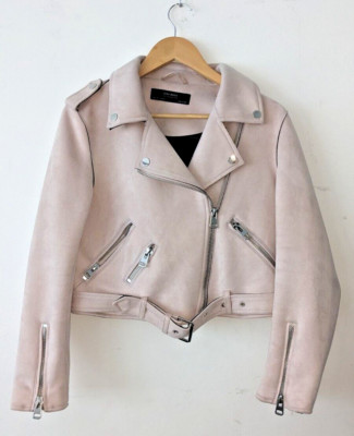 Wunderschöne ZARA Basic Damen Biker Jacke Kunstwildleder Gr. L Rose neuwertig