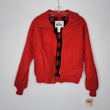 Vintage Woolrich Women's Red Small Wool Coat Bomber Jacket Buffalo Plaid Lined