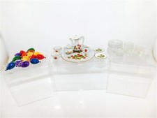 50/2366 Vtg Miniature Strawberry Tea Set / Clear Class Bowls / Plates / Balloons