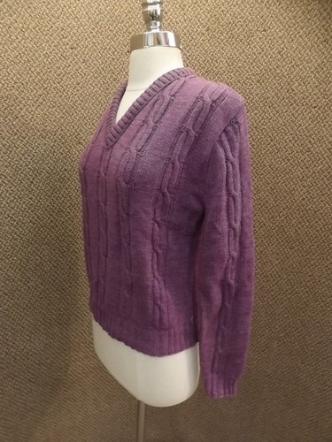 Vtg 1960s NEW NOS Purple 100% Wool V Neck Cable Knit Pullover Sweater Womens 36 - Picture 5 of 6