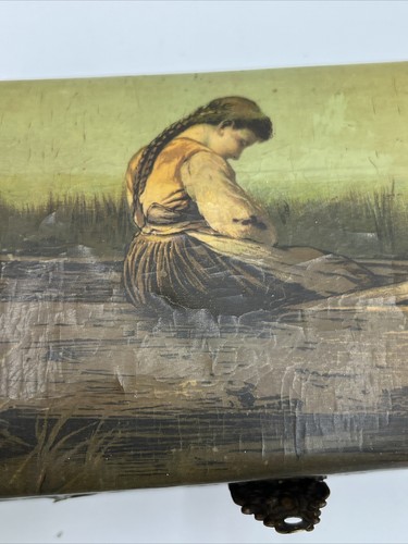 Victorian Ladies Glove Box Celluloid vanity box, scenic Lady sitting In Boat - Picture 11 of 19