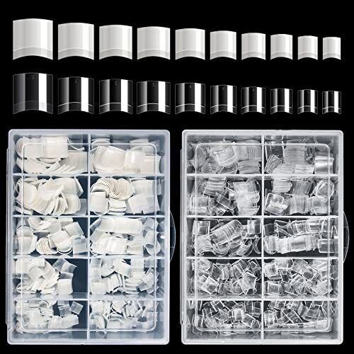 Short Nail Tips - 1000PCS French Style Square Tips for Acrylic Clear+Natural - Bild 1 von 6
