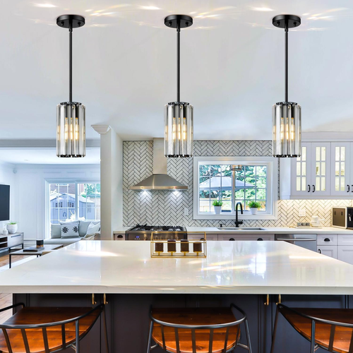 Pendant Light Kitchen 1-Light, Crystal Pendant Lighting Black Island Light Fixtu - Picture 8 of 12