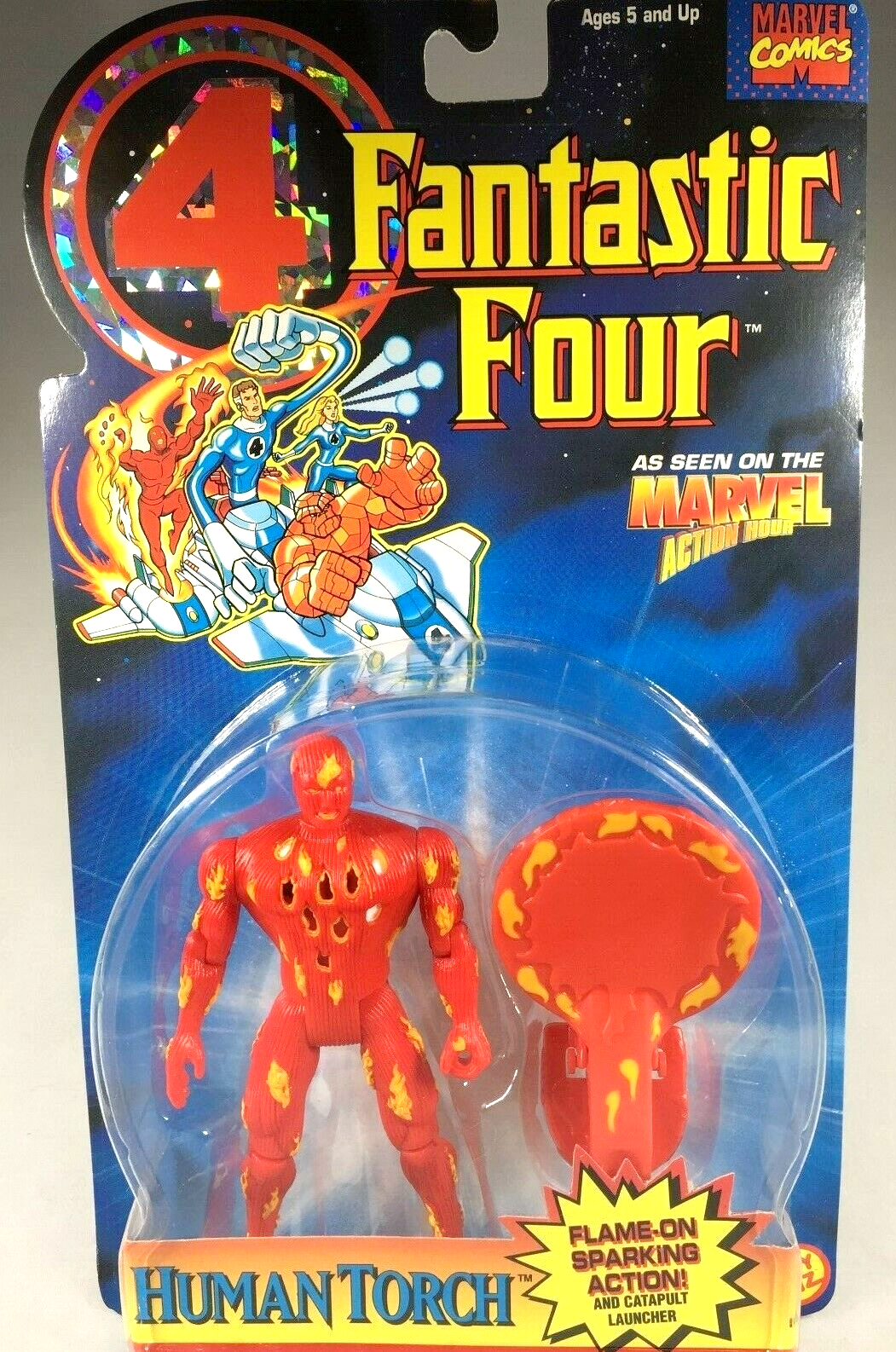 Toy Biz Fantastic Four Human Torch Action Figure Flame-On Sparking Vintage 1995