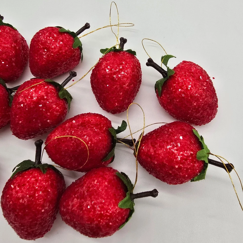 Lote de 12 adornos navideños fruta fresa azucarada Foto 3 de 4