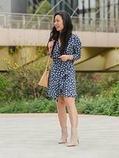 Sezane Mini Dress Asianne Cara Size 46 18AU/UK-14US  Blue Ditsy Floral Wrap