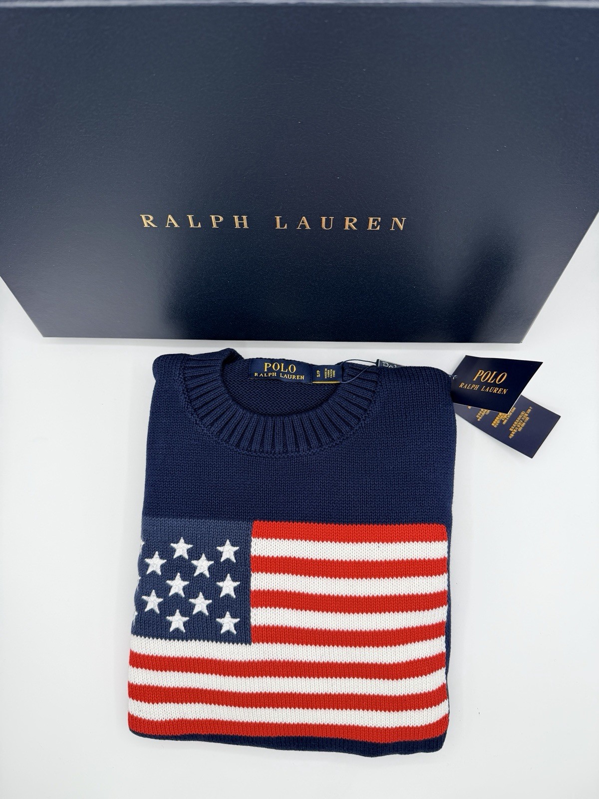 Polo Ralph Lauren Navy American Flag Cotton Sweater Women Small